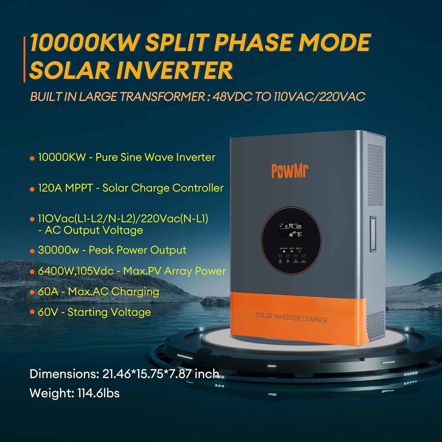 10KW 48V Solar Inverter Hybrid 120V 240V Split Phase 120A MPPT Controller 30KW