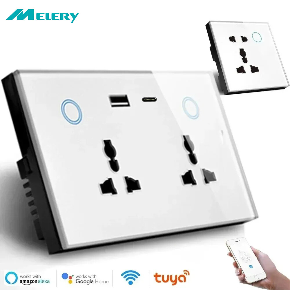 New Tuya Wifi Smart Life USB Type C Wall Socket Universal Electrical Plug Outlet