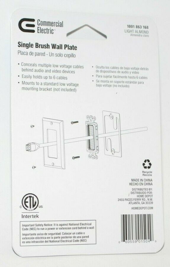 Commercial Electric Single Brush Plate Light Almond