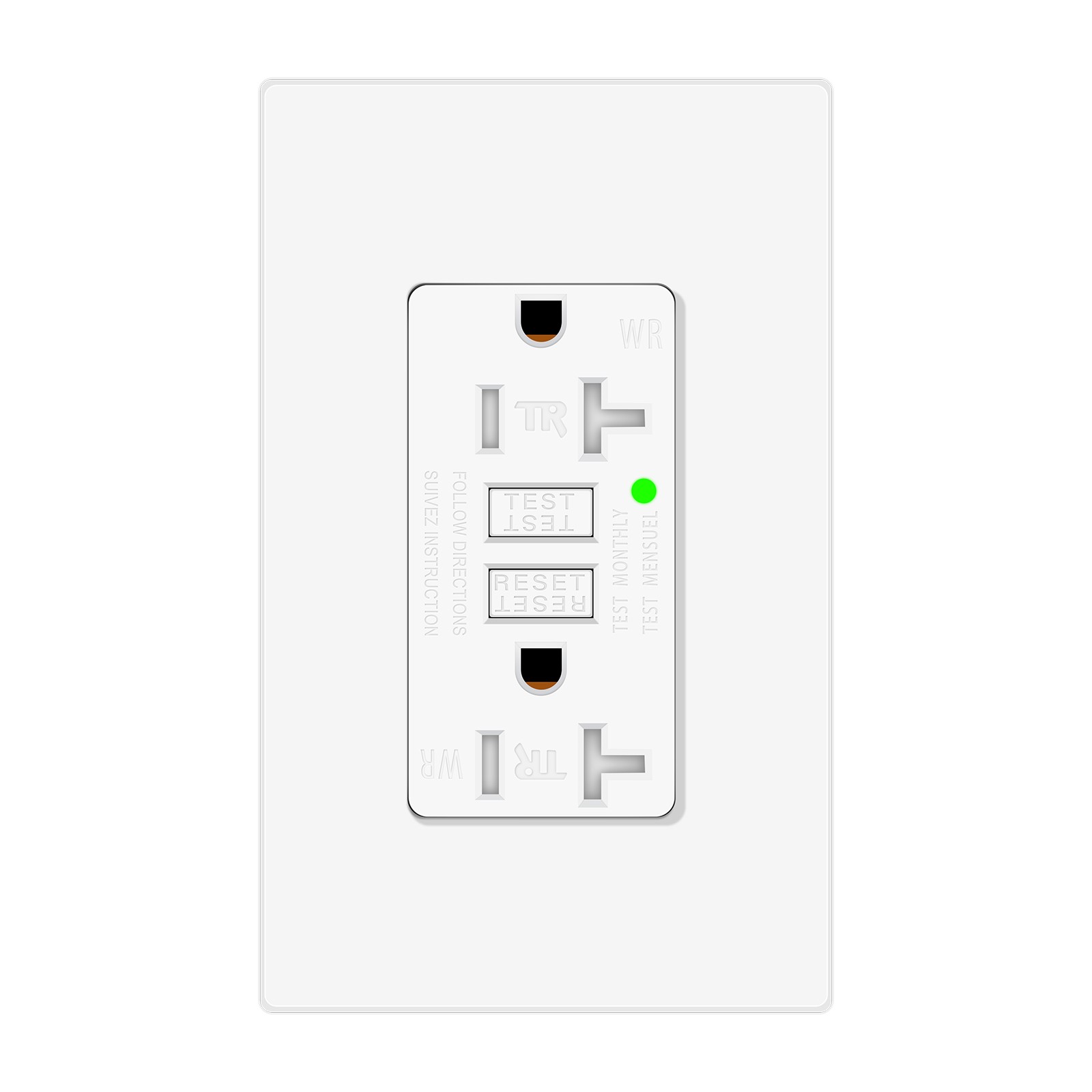 1PK 20A/125V Greencycle Self-Test White GFI Electrical Outlet With LED Indicator