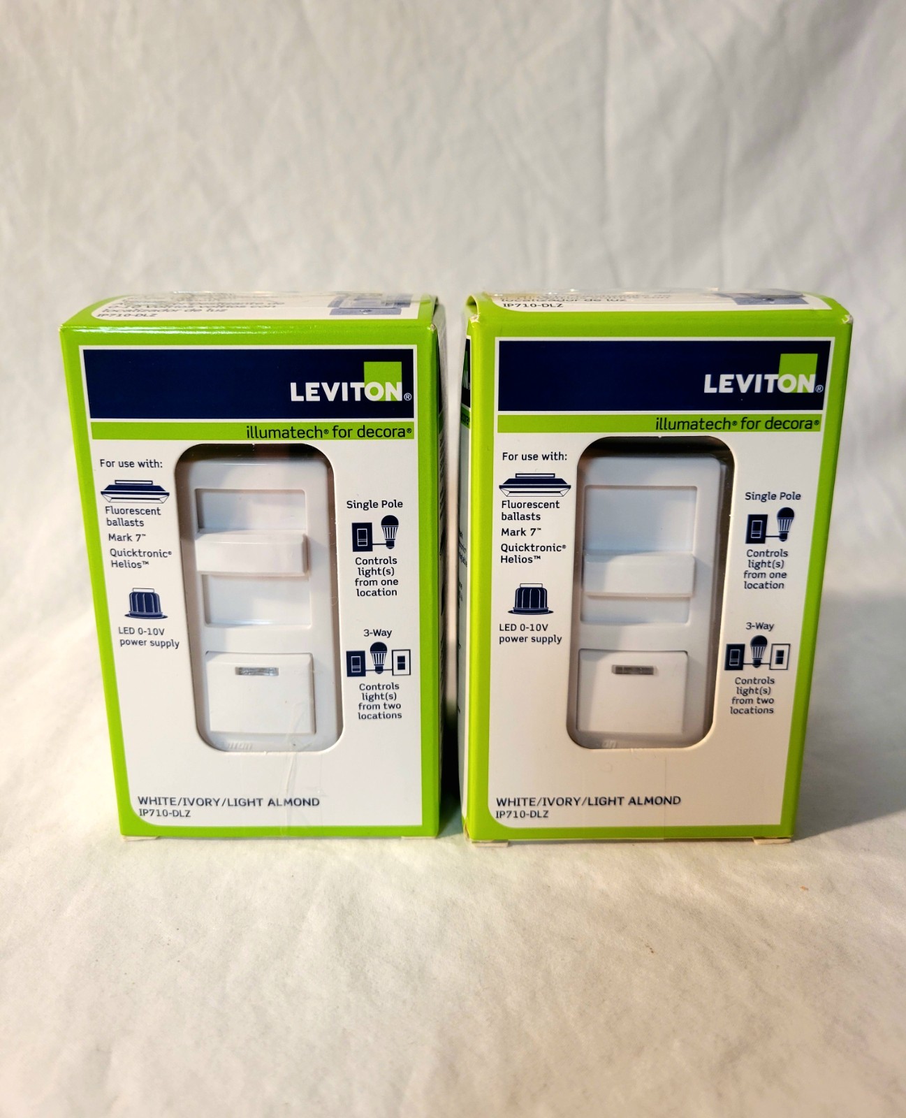 2 New!! Leviton IP710-DLZ- IllumaTech Slide Dimmer In White