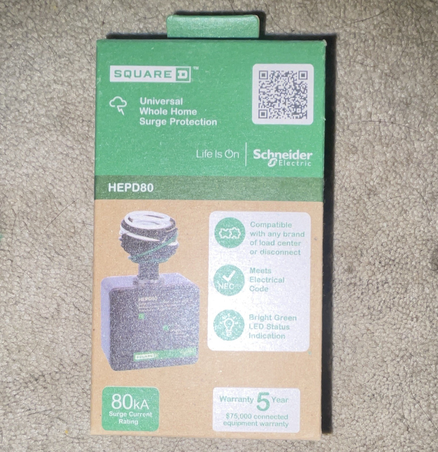 Square D Whole Home Surge Protection Device HEPD80 80kA Indicator Light 120/240V