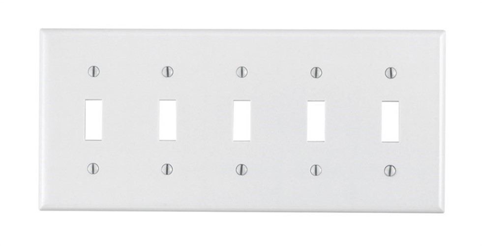 Leviton 88023-000 White 5-Gang Plastic Toggle Wall Plate 4-1/2 H x 10 W in.
