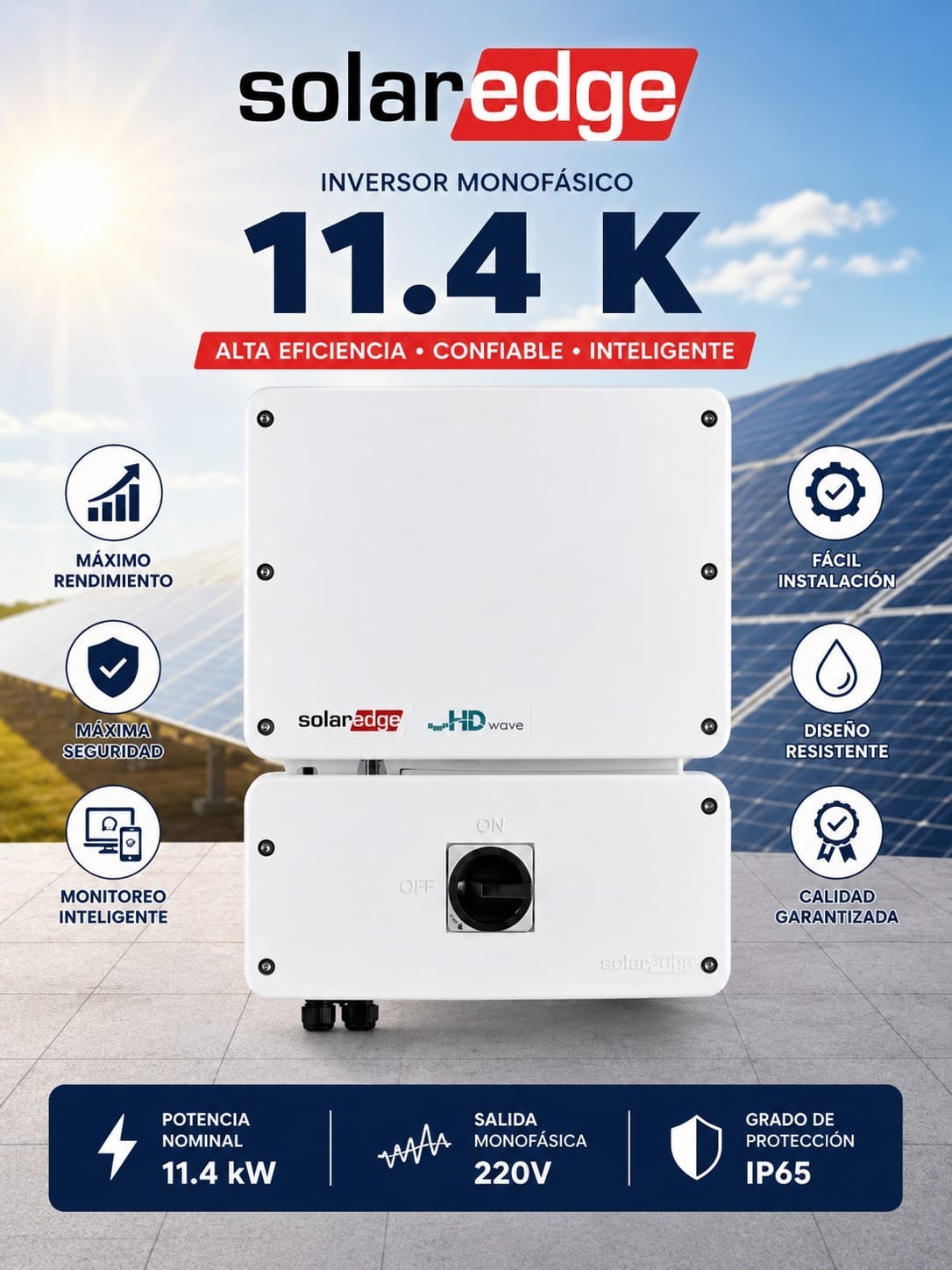 SolarEdge SE11400H-US000BEU5 11.4kW Home Wave Inverter New Sealed Box Single…