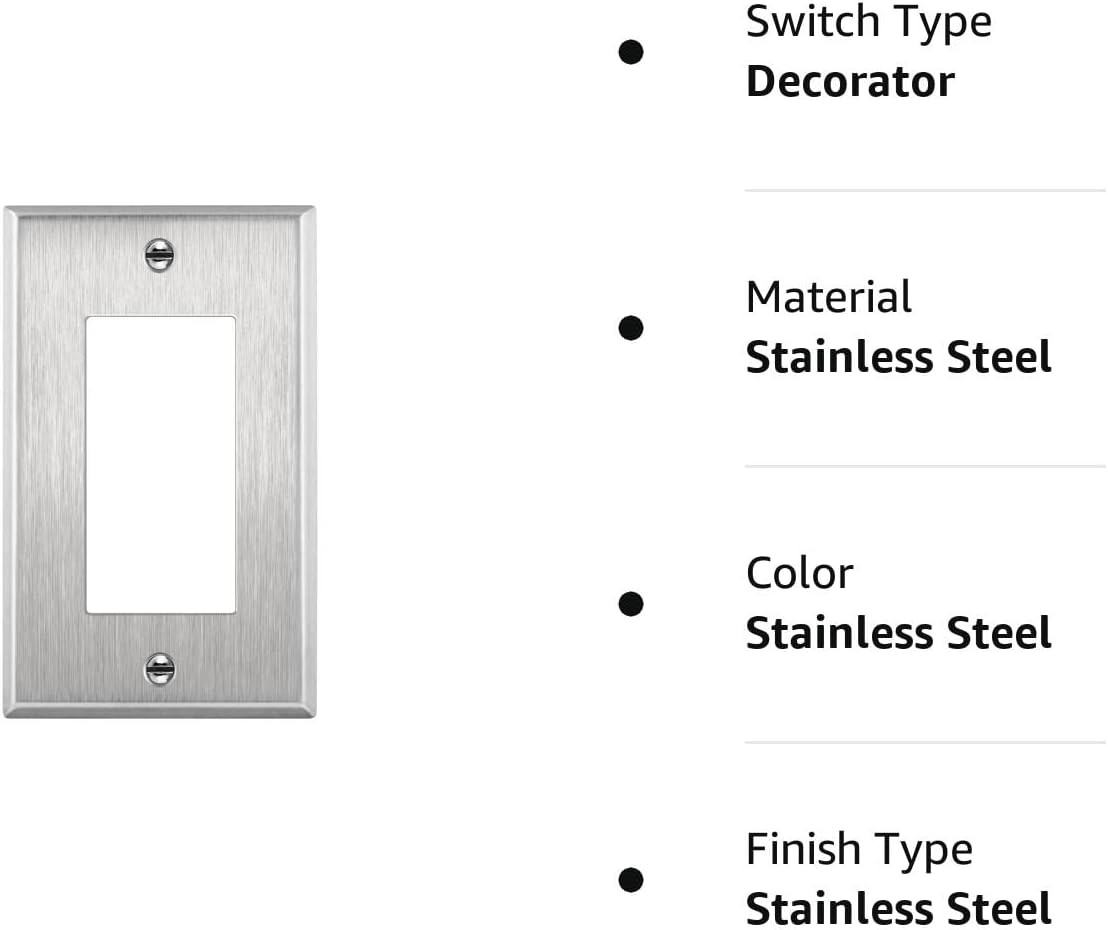 Decorator Switch or Receptacle Outlet Metal Wall Plate, Corrosion Resistant, Siz