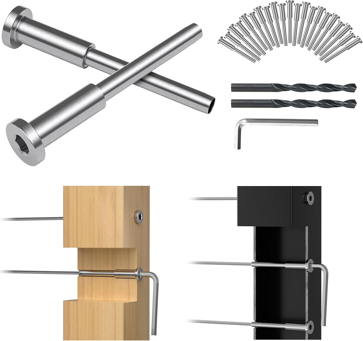 50 Pack 1/8″ Invisible Cable Railing Kit, T316 Stainless Steel Invisible
