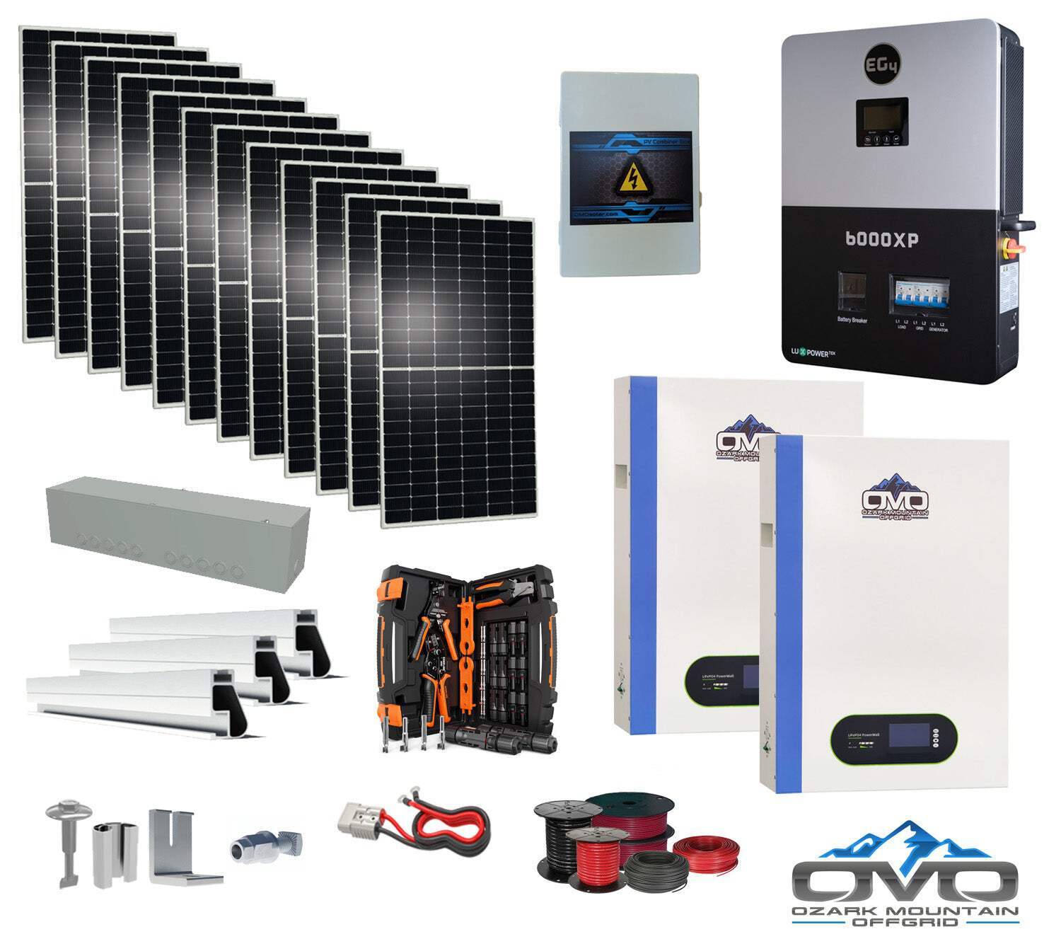 6KW Complete Offgrid Solar Kit + 6K EG4 6000XP Inverter + 2x 5.12KW OMO 48V Patr