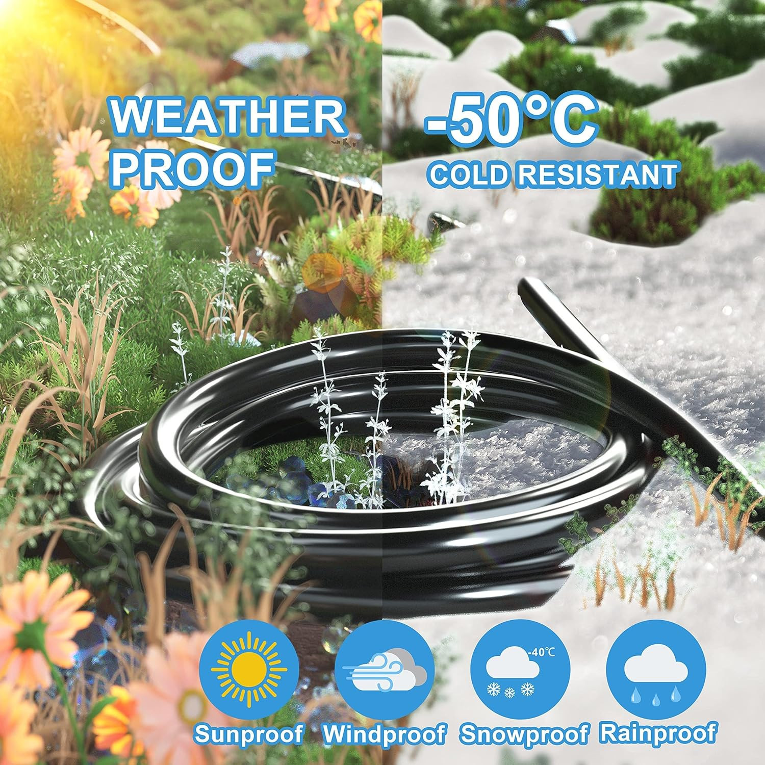 6 FT 16 Gauge Black Indoor Outdoor Extension Cord Waterproof, Flexible Cold Weat