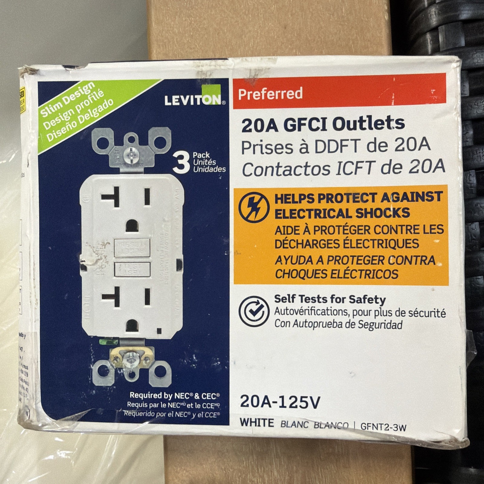 Leviton GFNT23W GFCI Outlet Receptacle, White – 3 Pack