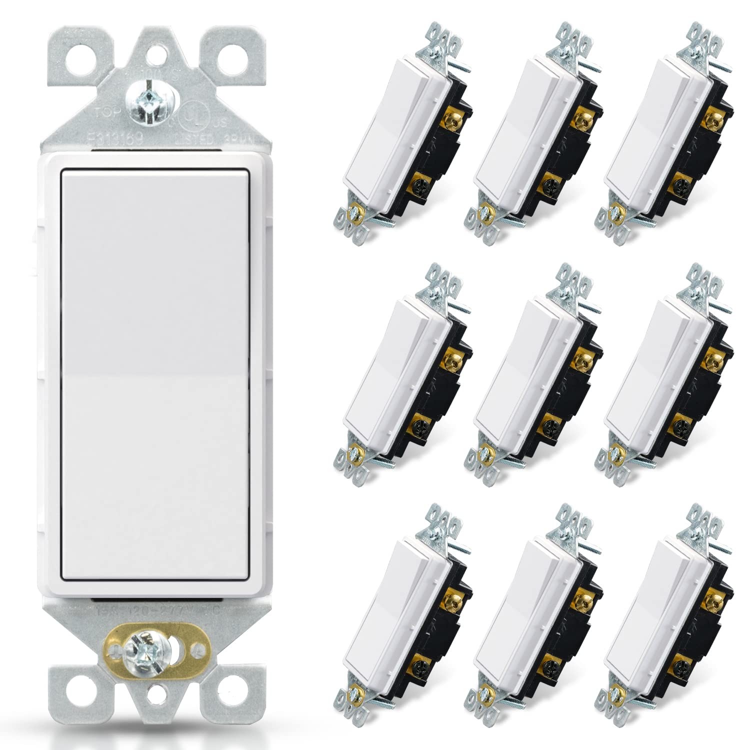 ELEGRP Matte White 3 Way Decorative Light Switch, 15Amp, 120-277 Volt, AC Decora