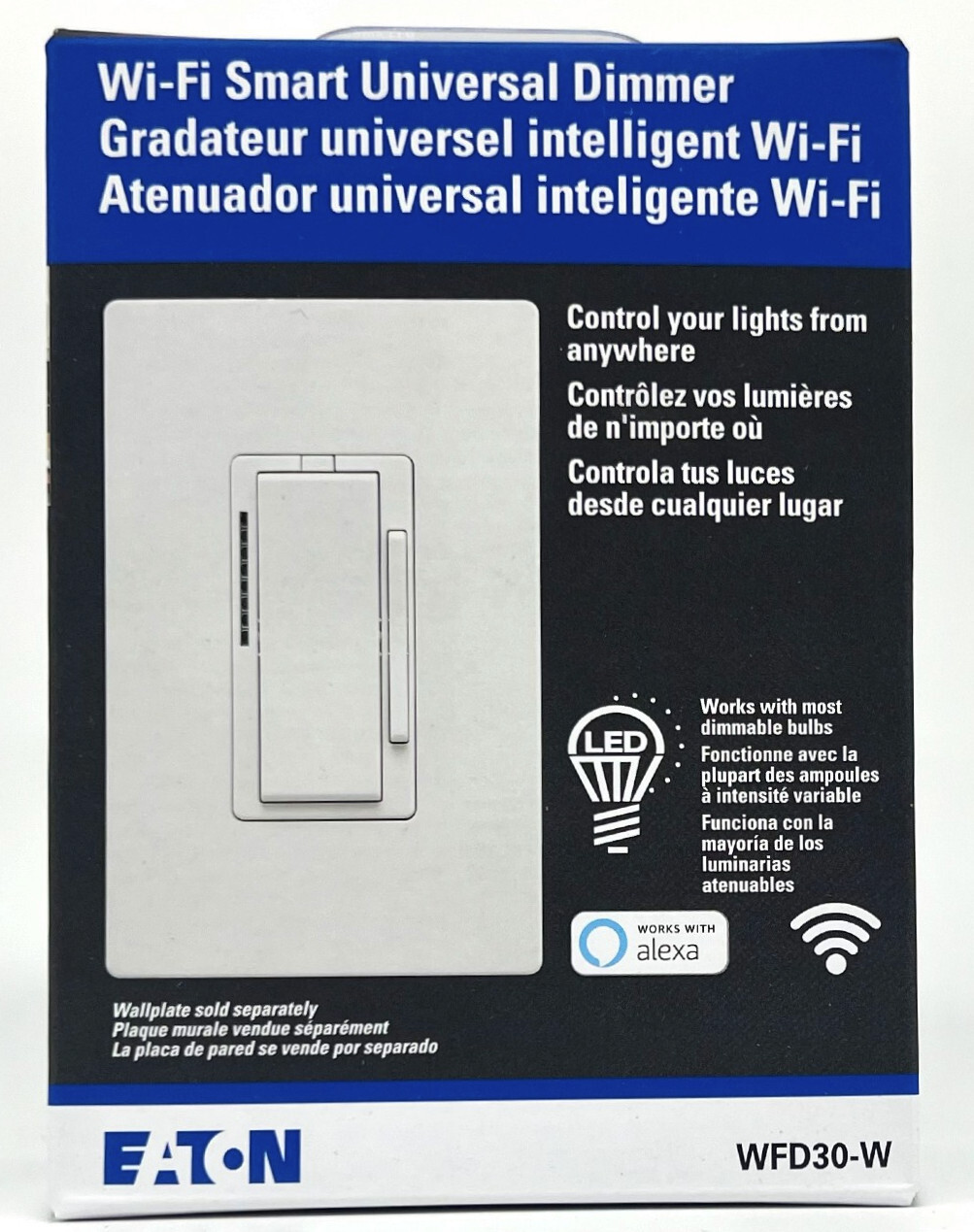 Eaton WFD30-W-BX-L Wi-Fi Smart Universal Dimmer Works with Alexa, White,
