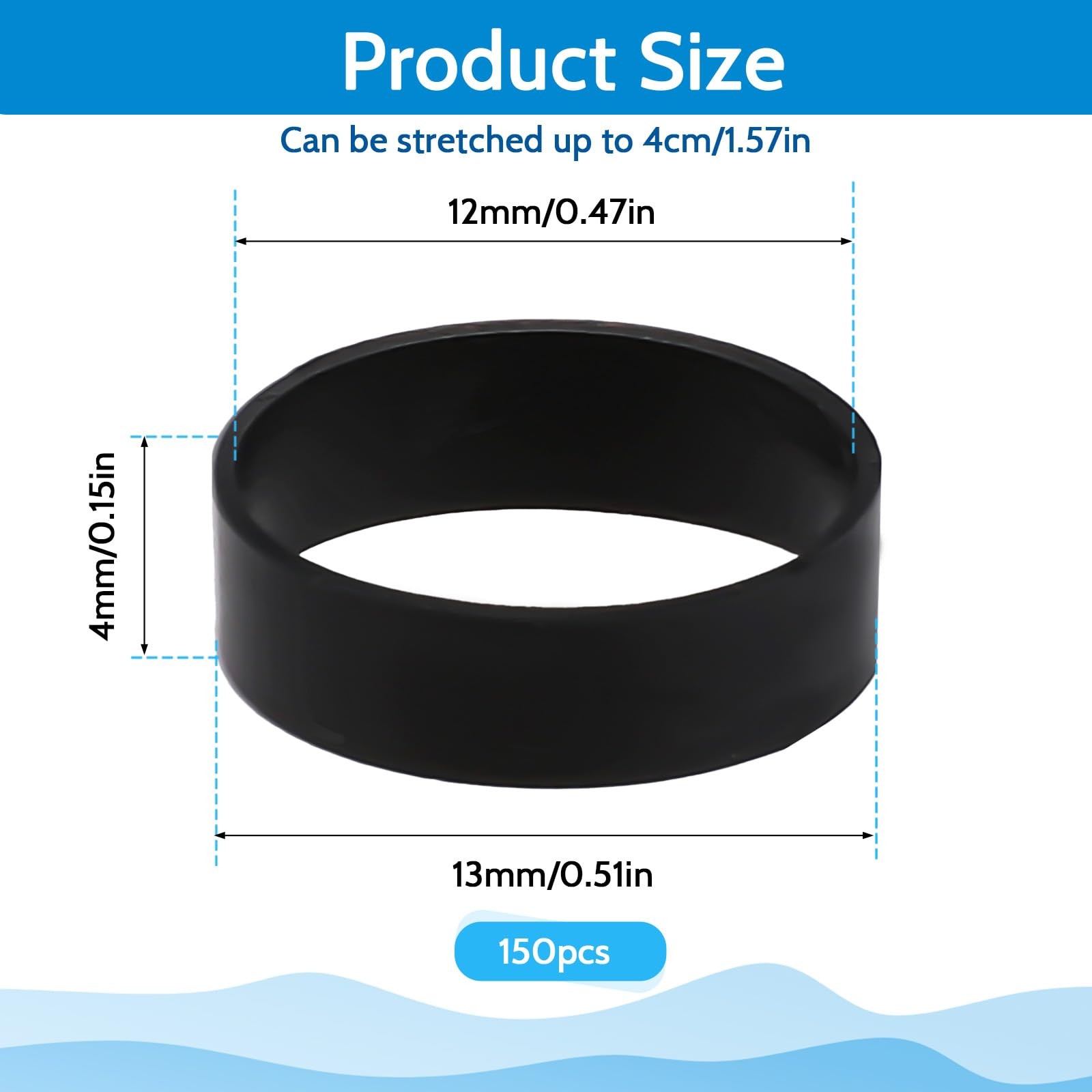 150 Pieces 0.5 Inch Small Elastic Silicone Rubber Bands Black Strong