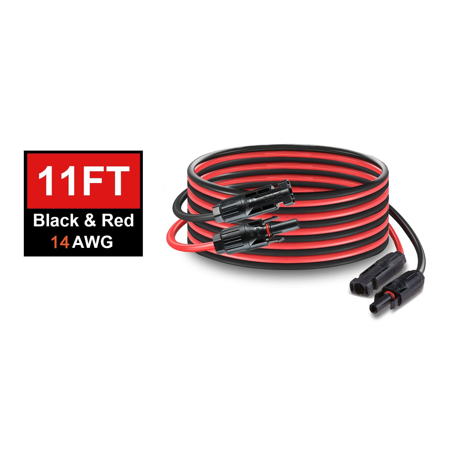 14AWG Solar Cable Connector 11ft Solar Panel Extension Cable Red Black Wires