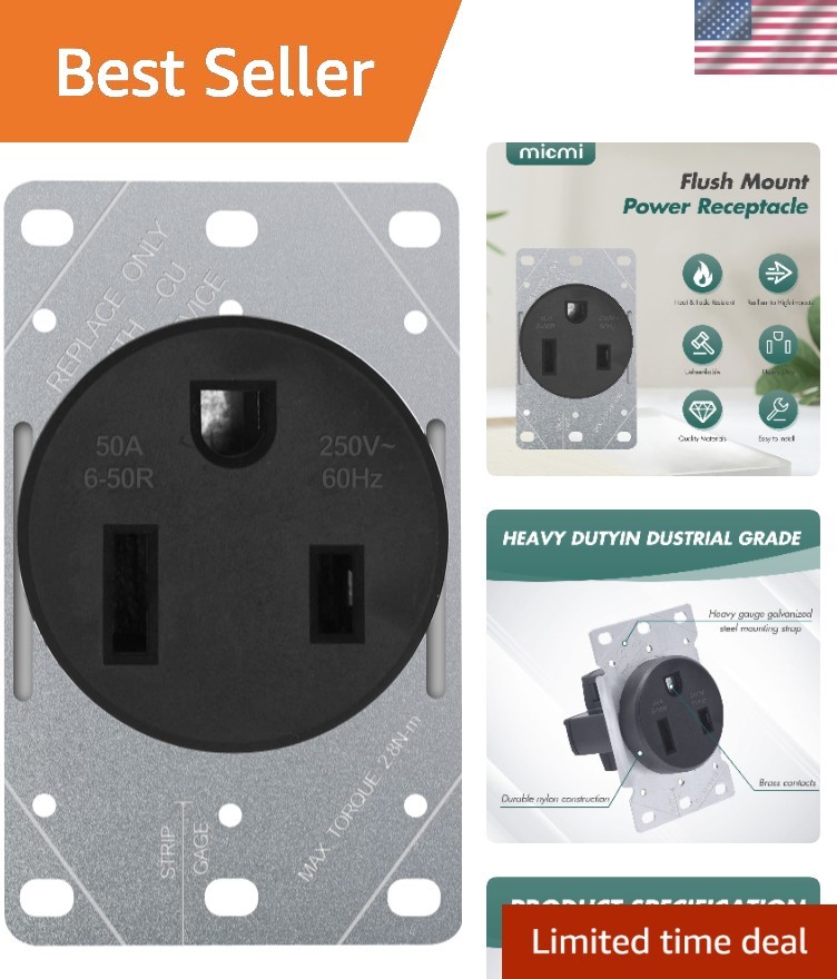 Listed NEMA 6-50R 50 Amp Black Flush Mount Receptacle – Easy Install