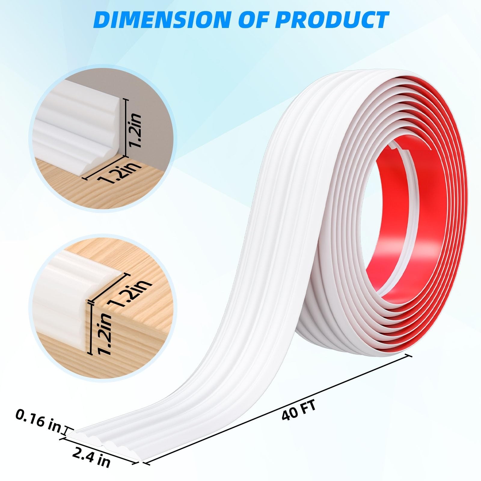 40FT Flexible Wall Corner Protector Trim – Peel & Stick Self-Adhesive Edge Guard