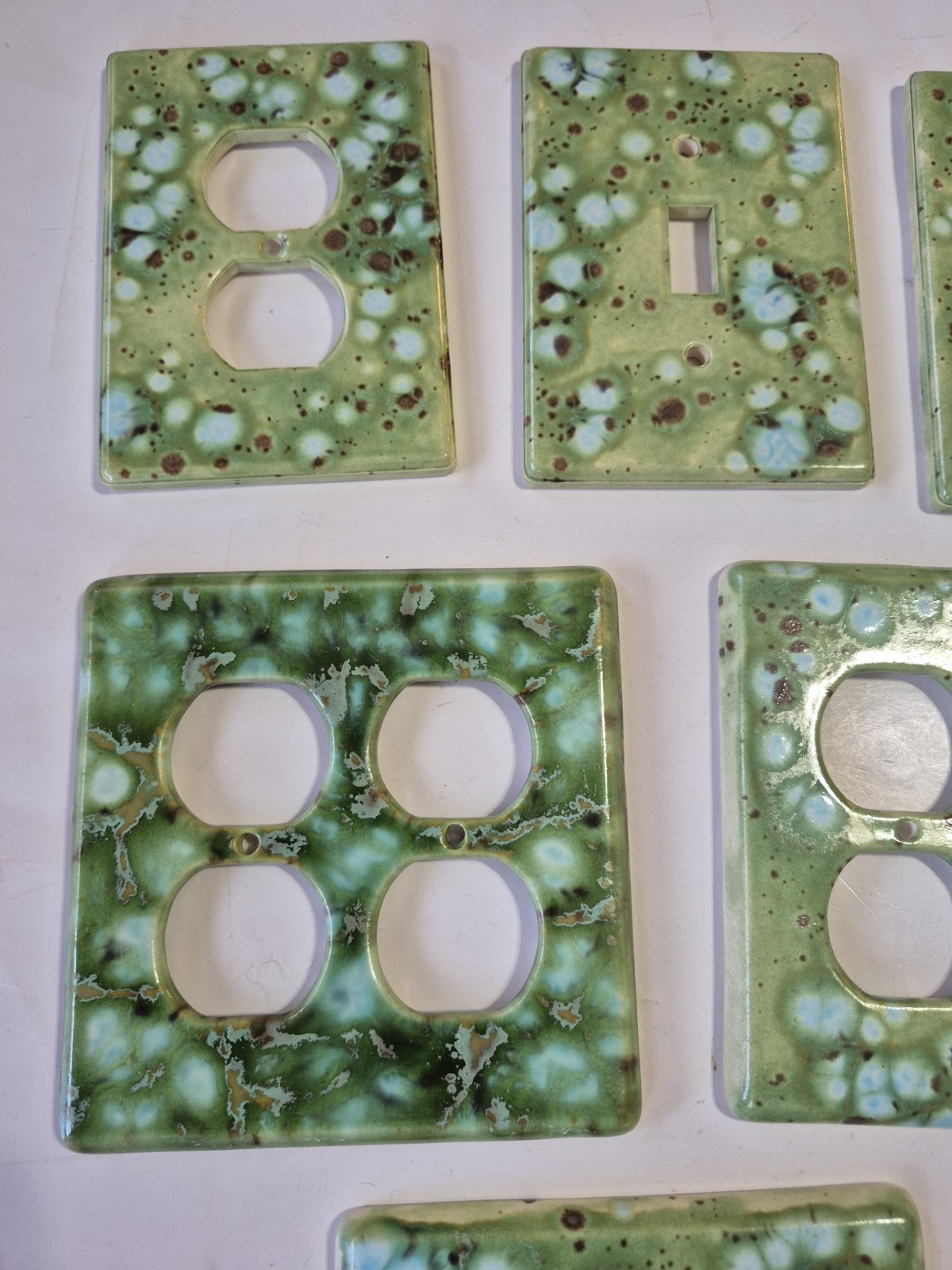 Hand Glazed Ceramic Electrical Covers Green Marble Speckles Teal Turquoise