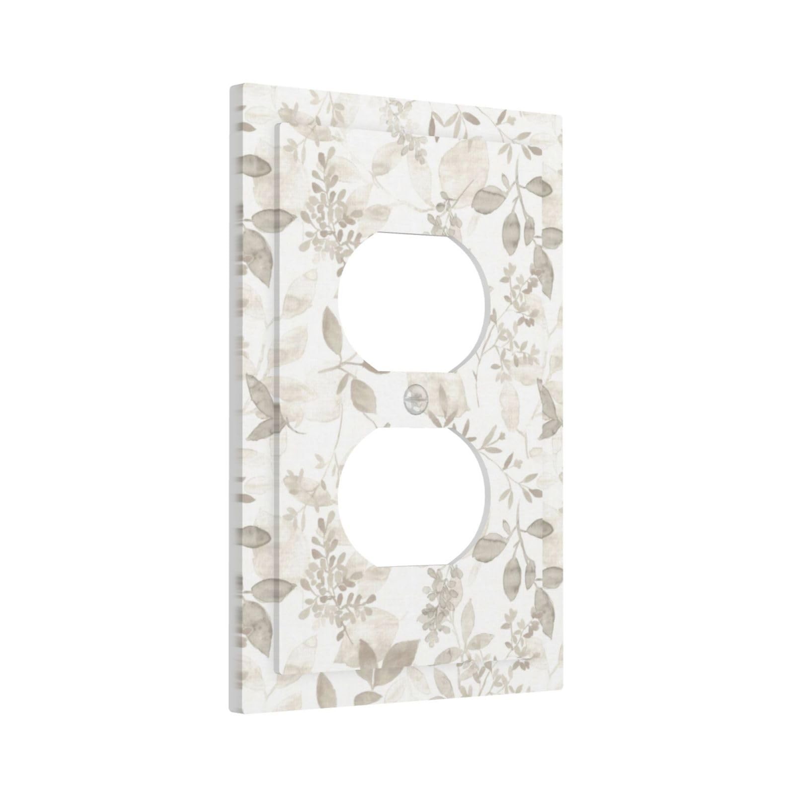 Yellow Gold/Cream Eucalyptus 1-Gang Duplex, Gray White Leaf