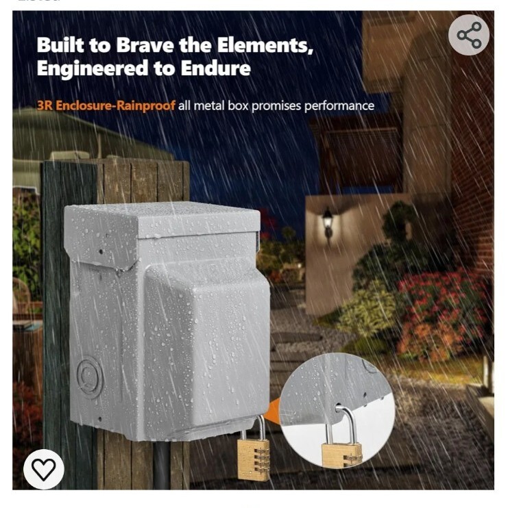 Outdoor Backyard Outlet 20 Amp GFCI Receptacle 3R Enclosure Lockable Zinc NEW