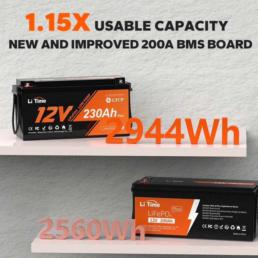 Litime 12V 230Ah Plus Lithium Battery LiFePO4 Low-Temp For RV Marine-Refurbished