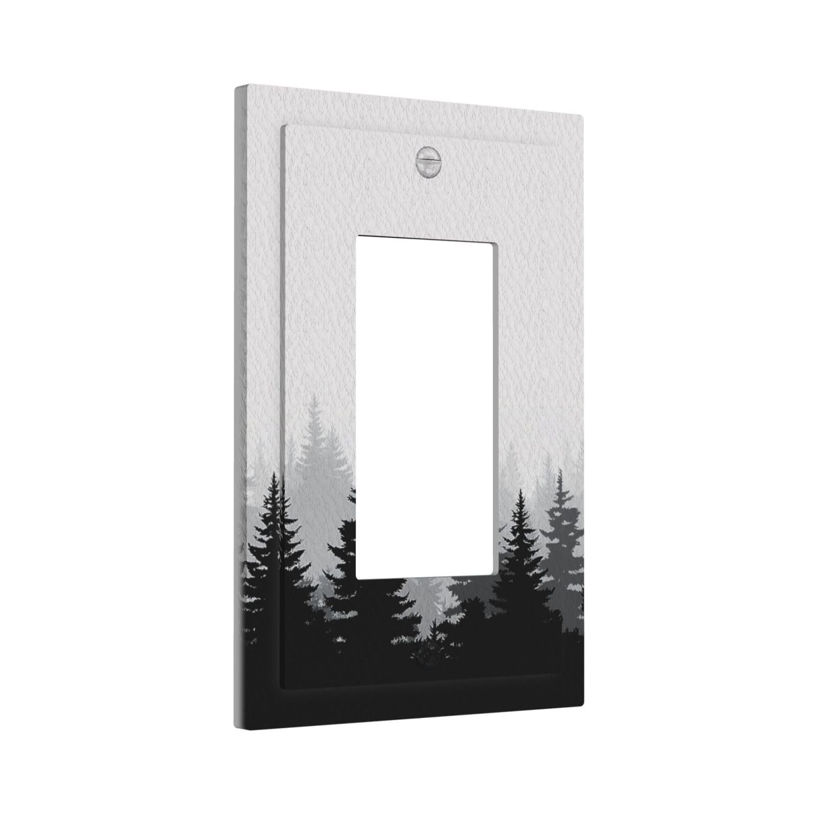 JDAKHD Black Misty Forest Decorative Outlet Covers Gray Ombre Nature Tree Pla…