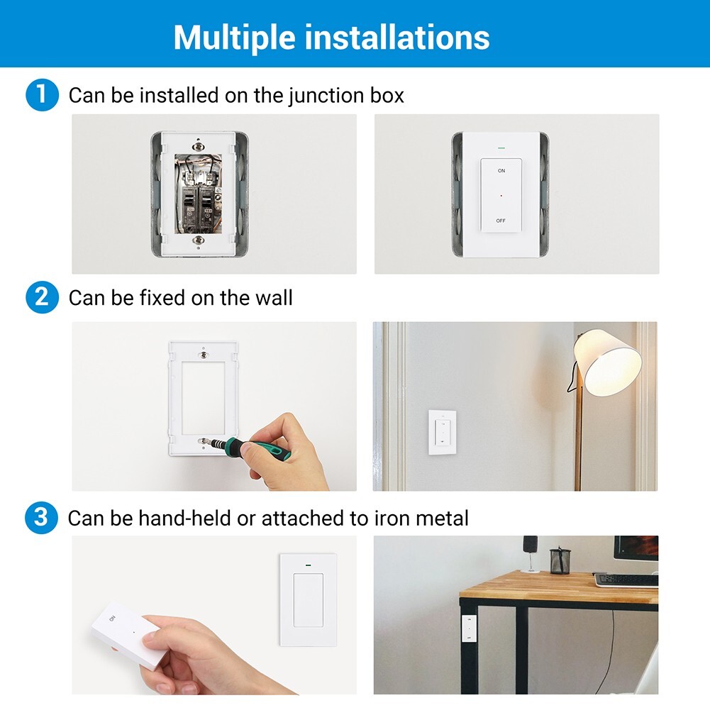 DEWENWILS Remote Control Outlet, Wireless Light Switch with 2 Side Outlets