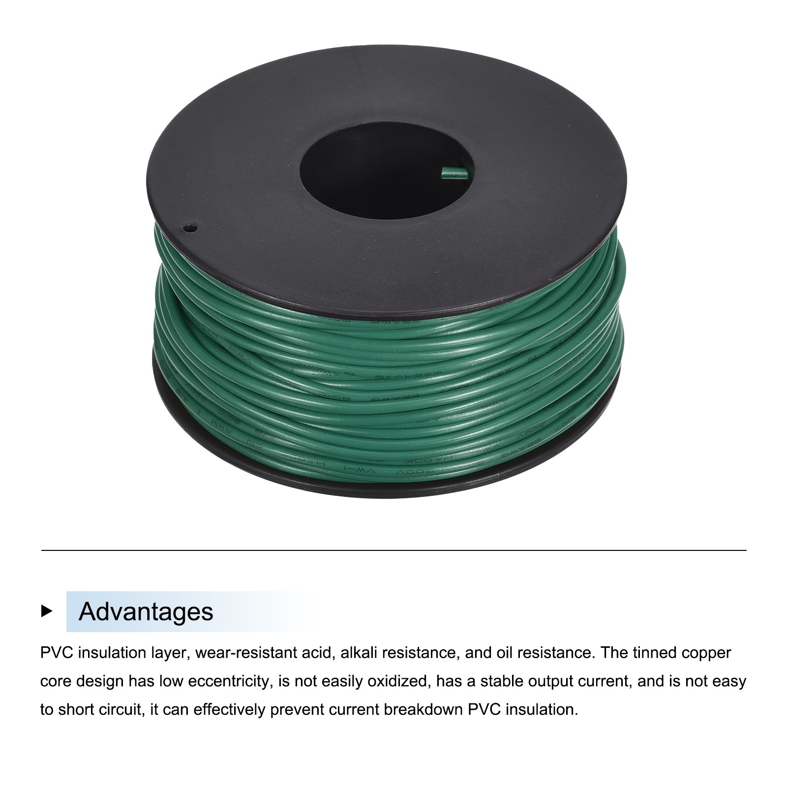 22AWG Stranded Wire PVC Hookup 30M/100ft Green Electrical Wire UL1007 Spool