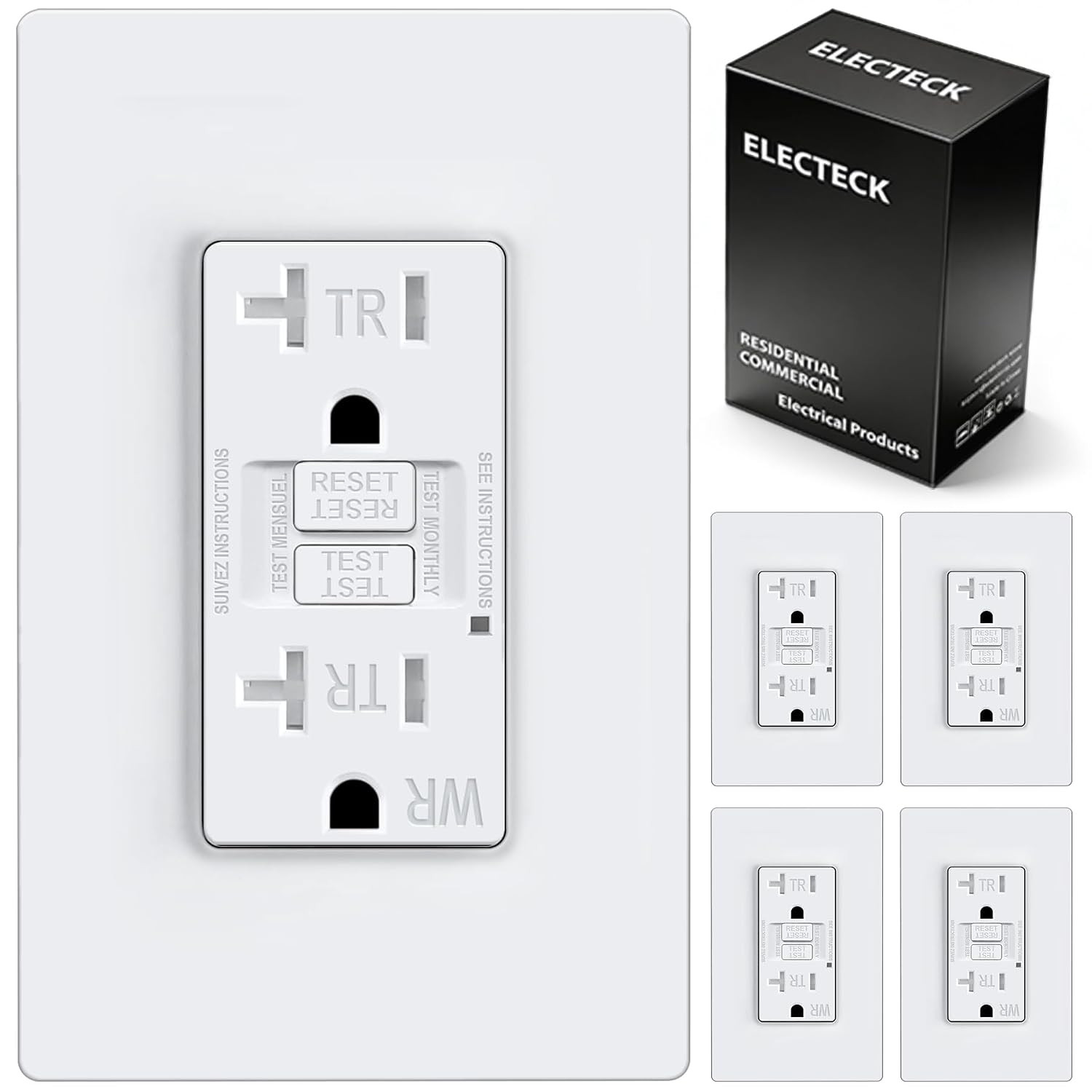 10 Pack GFCI Outlets 20 Amp, Outdoor Weather Proof (WR), Self-Test GFI Receptacl
