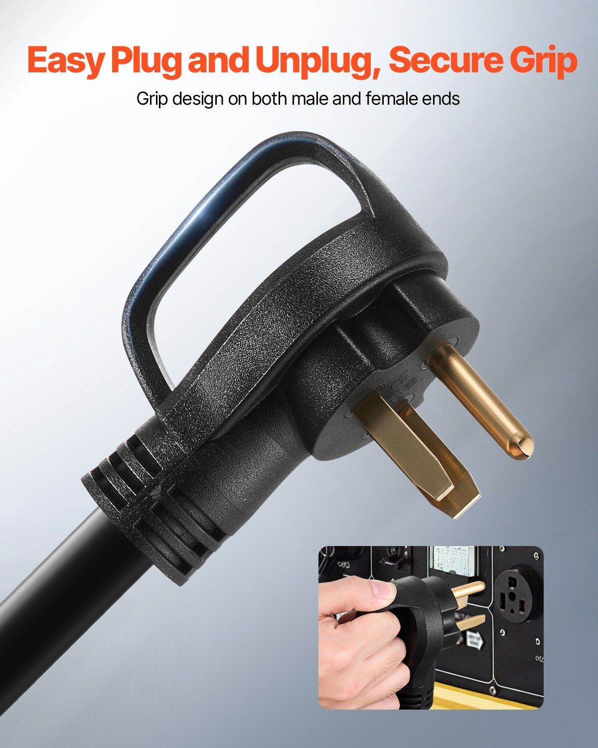 30A 50ft Generator Power Cord – NEMA 6-50P to 6-50R 250V 7500W Extension
