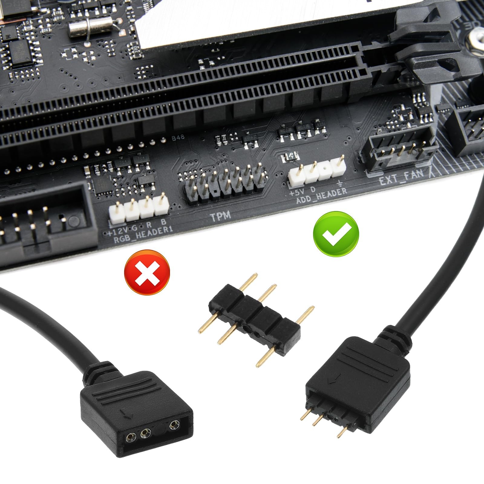 3Pack ARGB Extension Cable Black, 5V 3-Pin Addressable RGB Female to Female E…