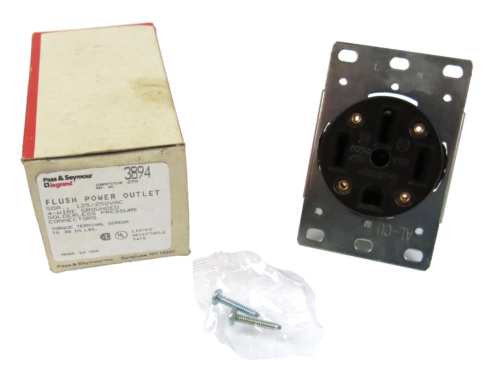 Pass & Seymour Legrand 3894 Flush Mount Power Outlet 50A 125/250V 4W