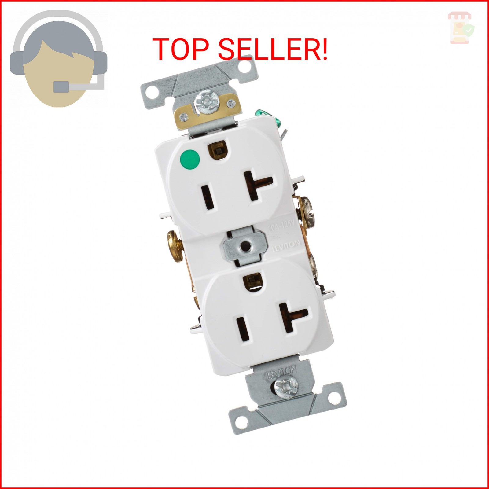 Leviton 8300-HW 20-Amp, 125-Volt, Heavy Duty Hospital Grade, Duplex Receptacle,