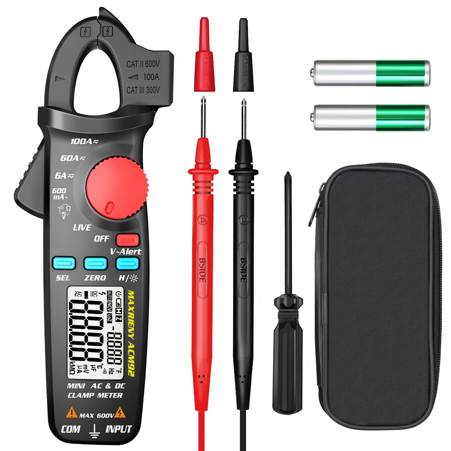 DC AC Clamp Meter 6000 Counts True RMS Digital Multimeter Amp Resistance Freq…