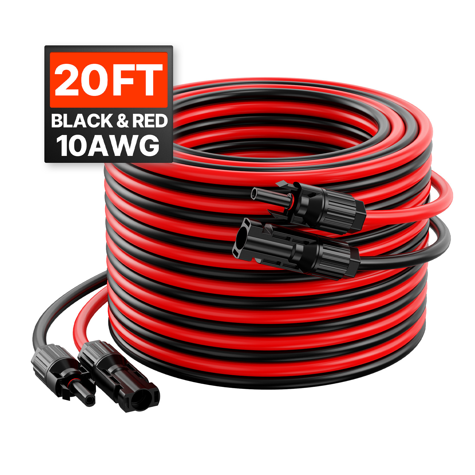 20FT Solar Panel Extension Wire with Female & Male Connectors 10AWG 1 Pair