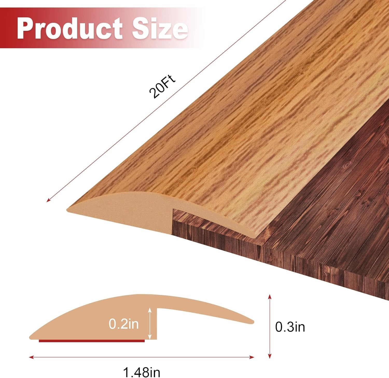 20Ft Self-Adhesive Carpet Transition Strip – Elegant Light Brown Coffee Finish