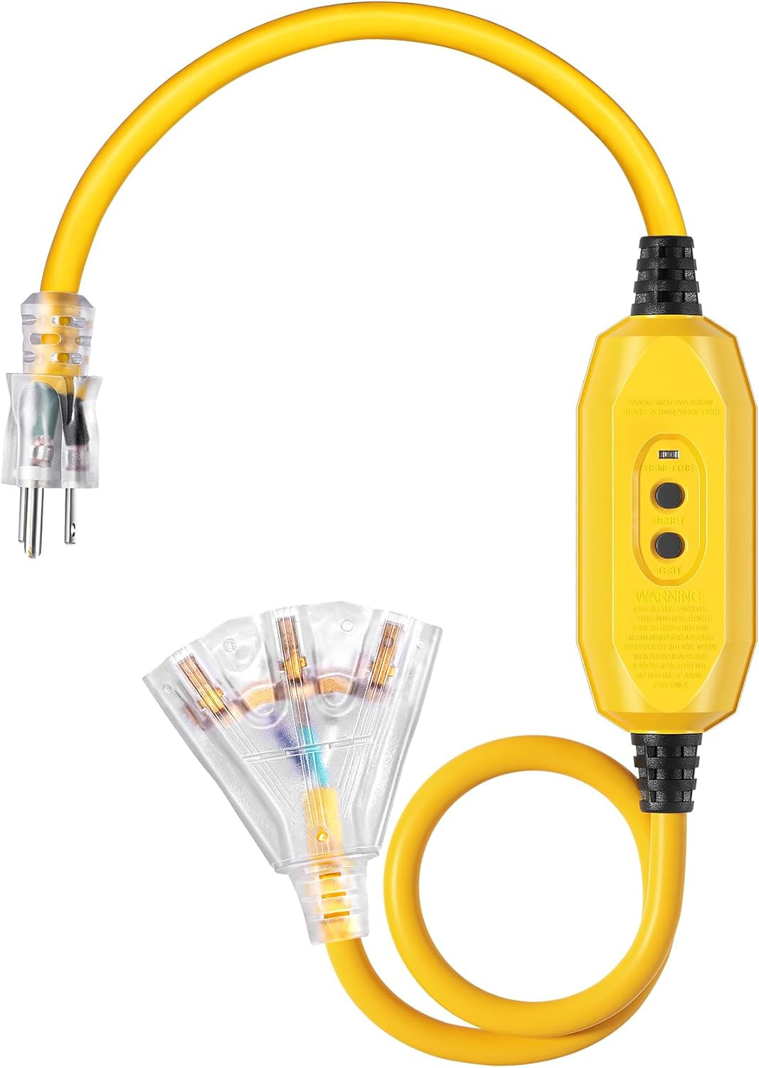 3 FT Manual Reset GFCI Extension Cord Outdoor, UL Listed | 12/3 Gauge Extension