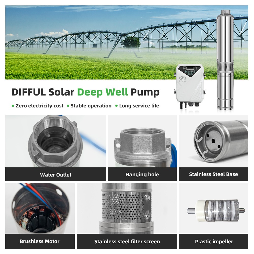 US STOCK DIFFUL 4inch 48V 0.8HP AC/DC Solar Water Pump Livestock MPPT Controller