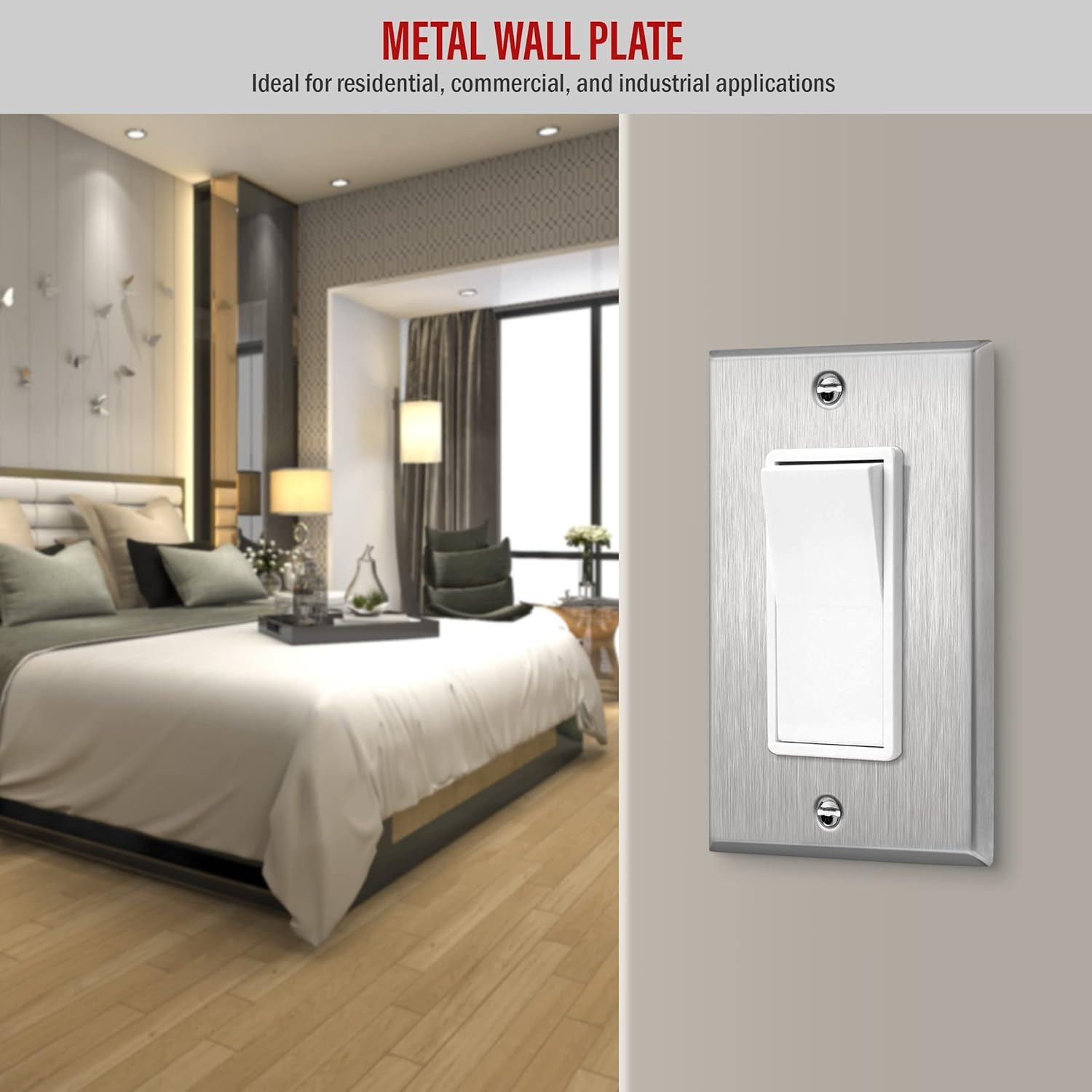 Decorator Switch or Receptacle Outlet Metal Wall Plate, Corrosion Resistant, Siz