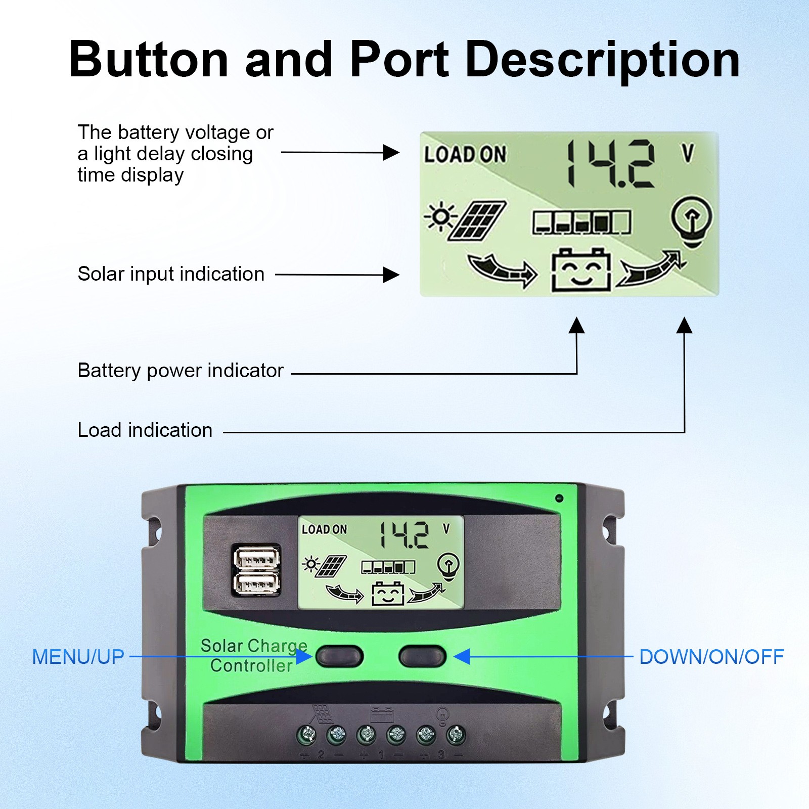 40A Solar Charge Controller LCD Display 12V 24V Auto Regulator Dual USB