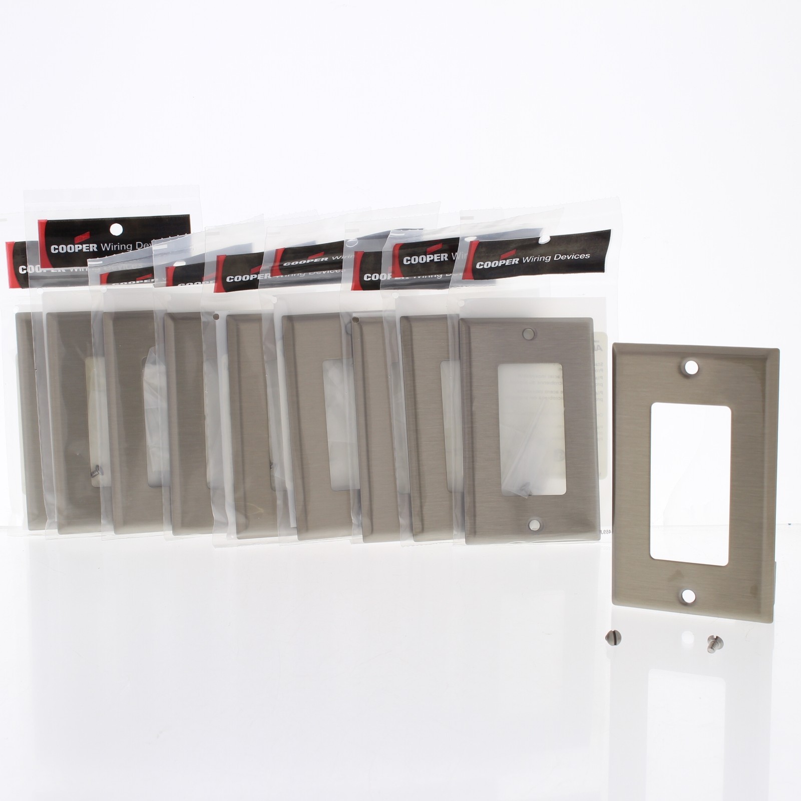 10 Cooper ANTIMICROBIAL Stainless Decorator Wallplate Covers GFCI GFI 93401AM