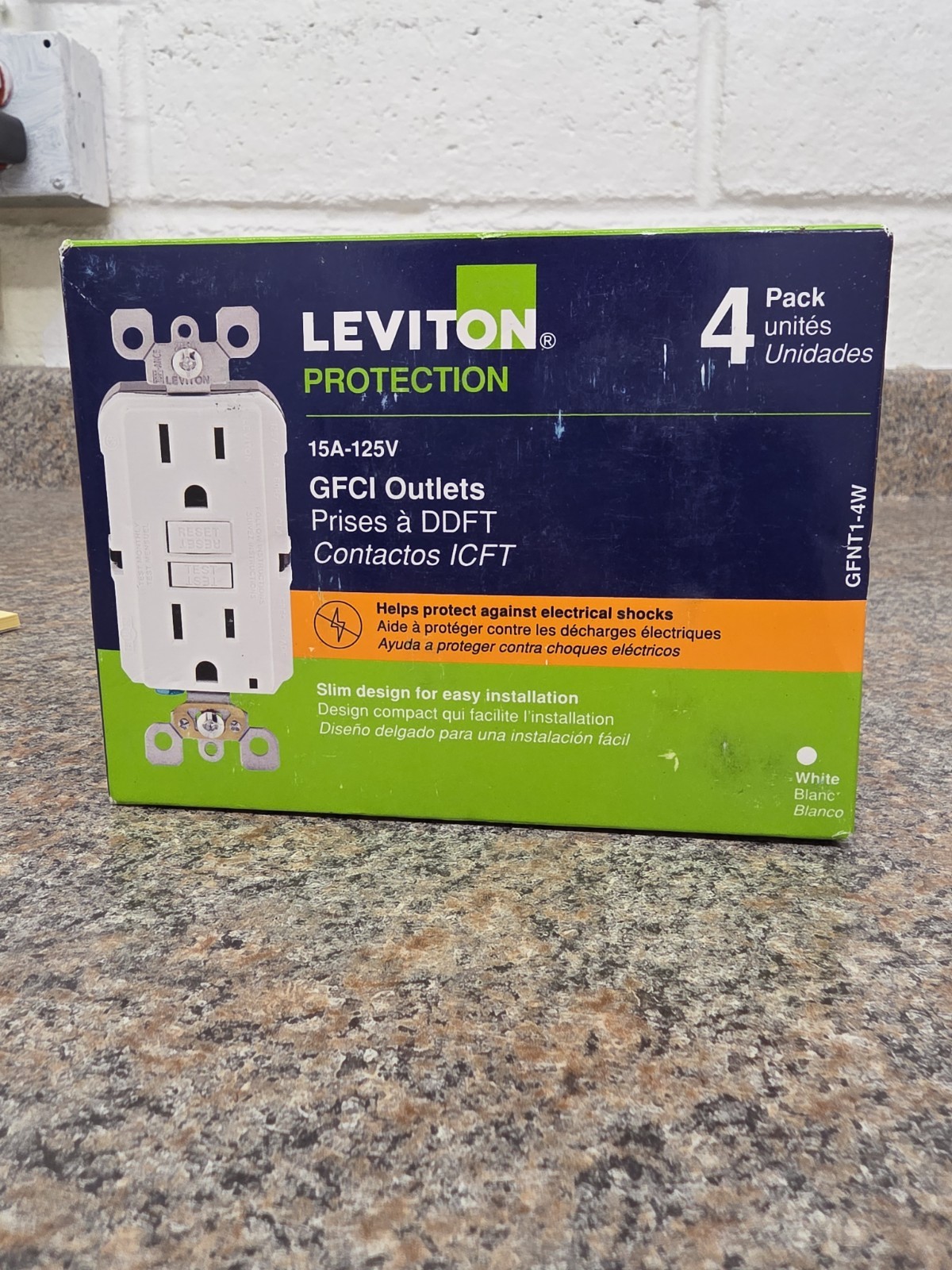 Leviton 15A-125V MN2-GFTR1-4W GFCI Outlet- 4 Pack Tamper Resist