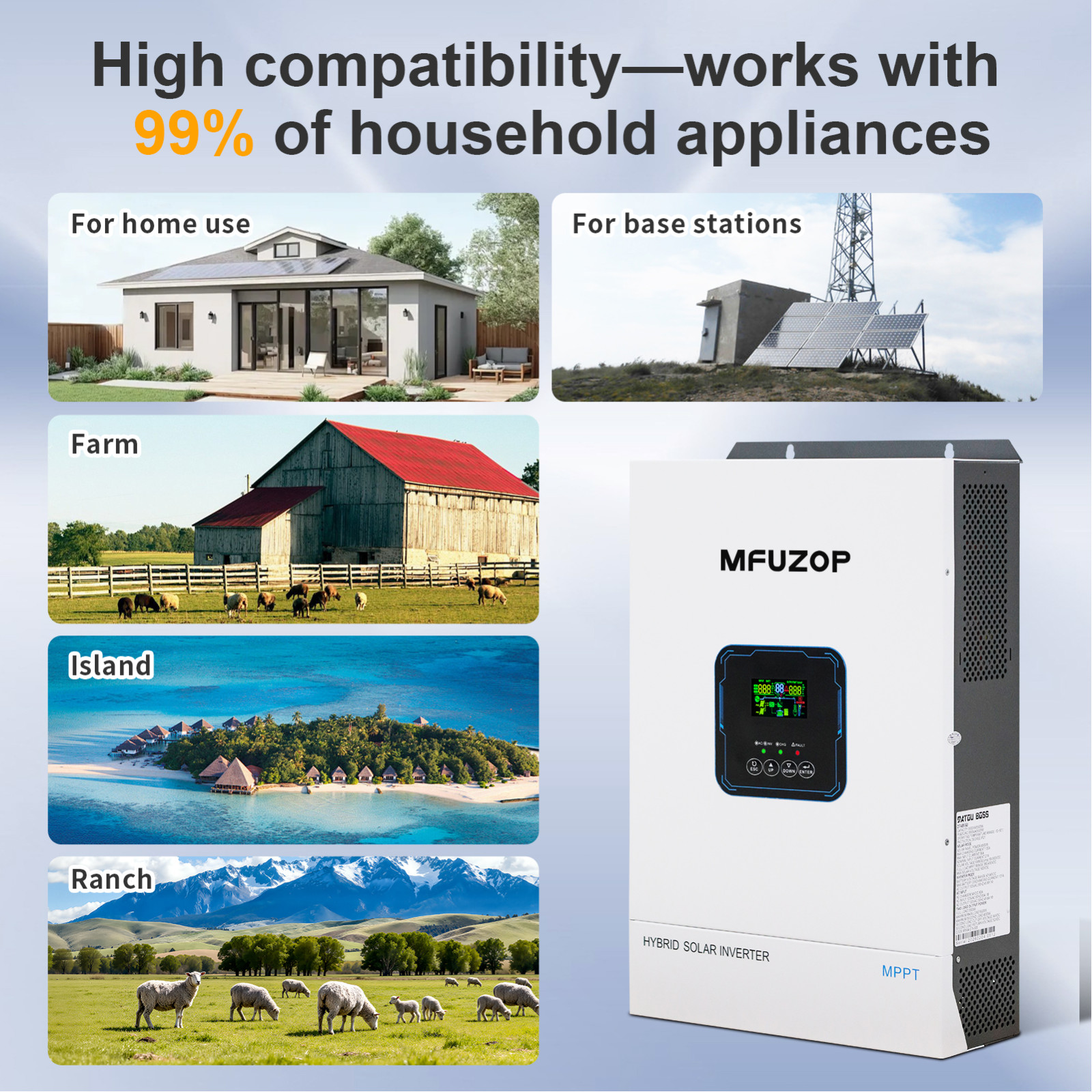 US 48V 5500W Hybrid Solar Inverter MPPT 100A Pure Sine Wave Charge PV Controller