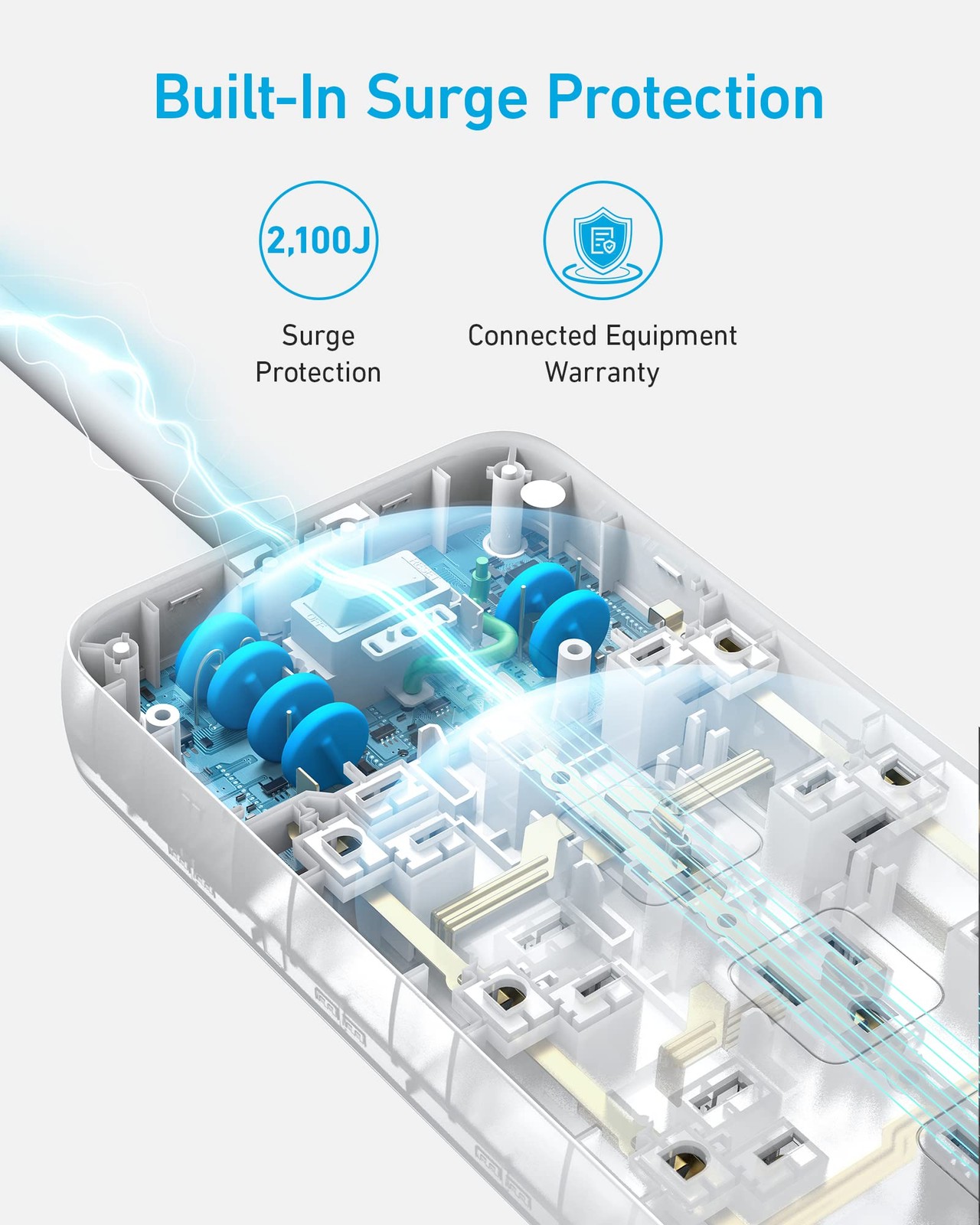Anker Power Strip with 2100J Surge Protector, Outlet Extender, 5 FT, White