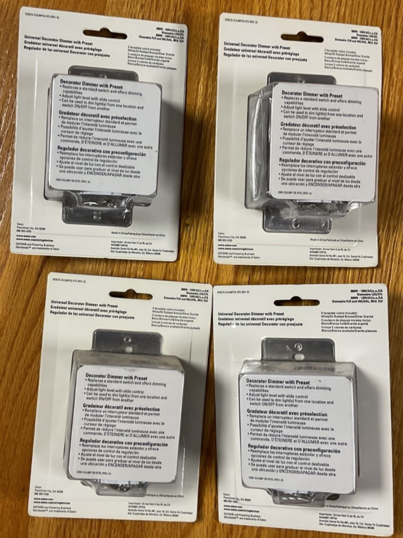 Lot of 4 Eaton Universal Decorator Dimmer With Preset White Bronze Silver Granit