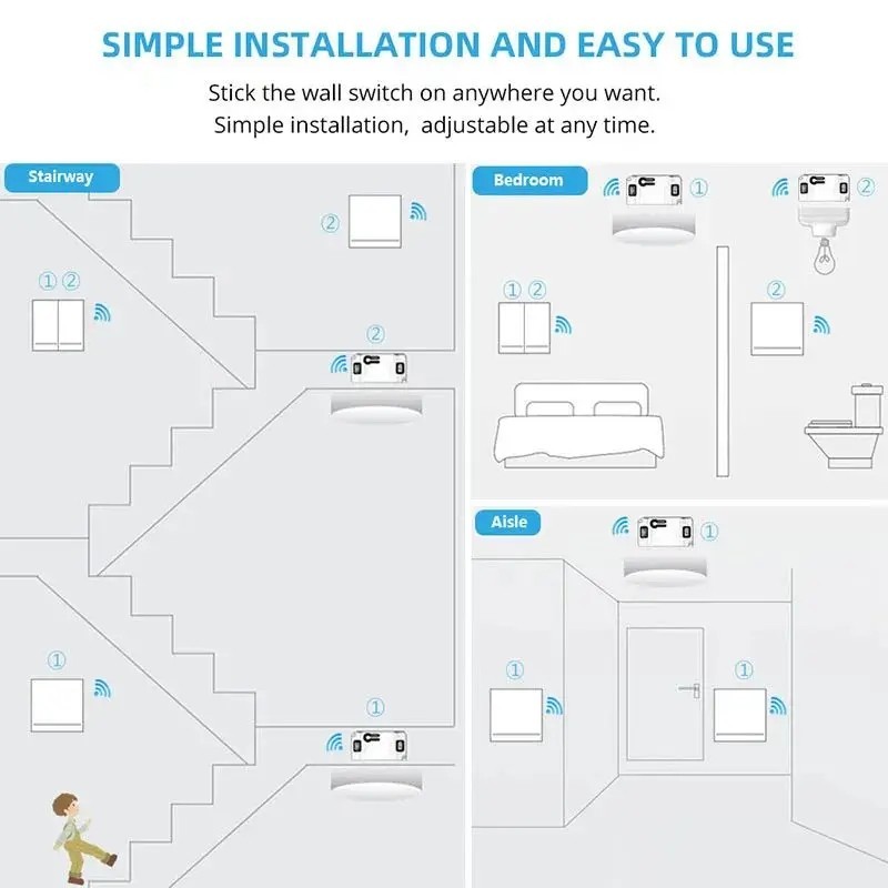 Wireless Remote Control Wall Light Switch for Ceiling Lights Fans 30M Range