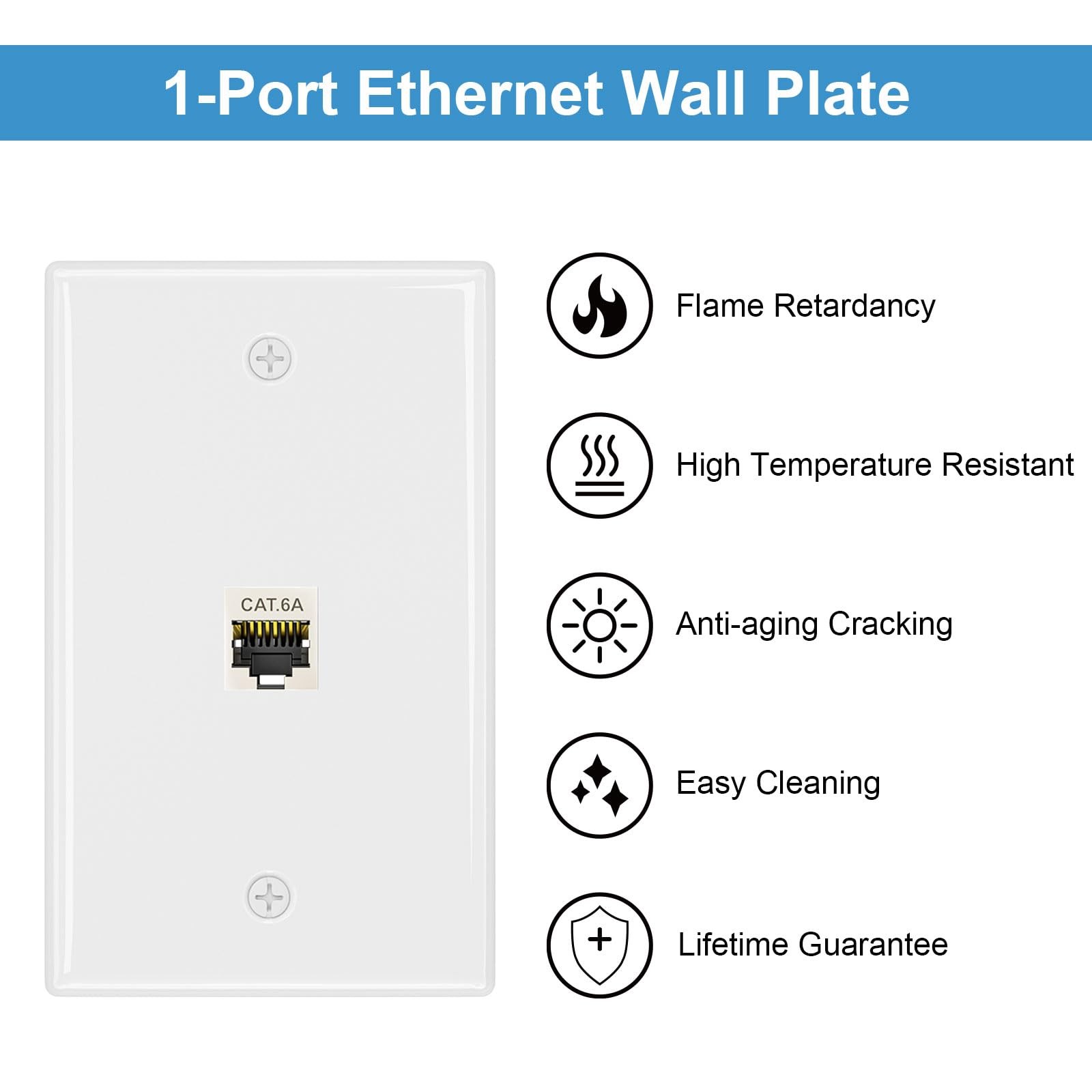 2 Pack 10Gbps Ethernet Wall Plate Cat6A 1 Port Shielded Coupler Bracket