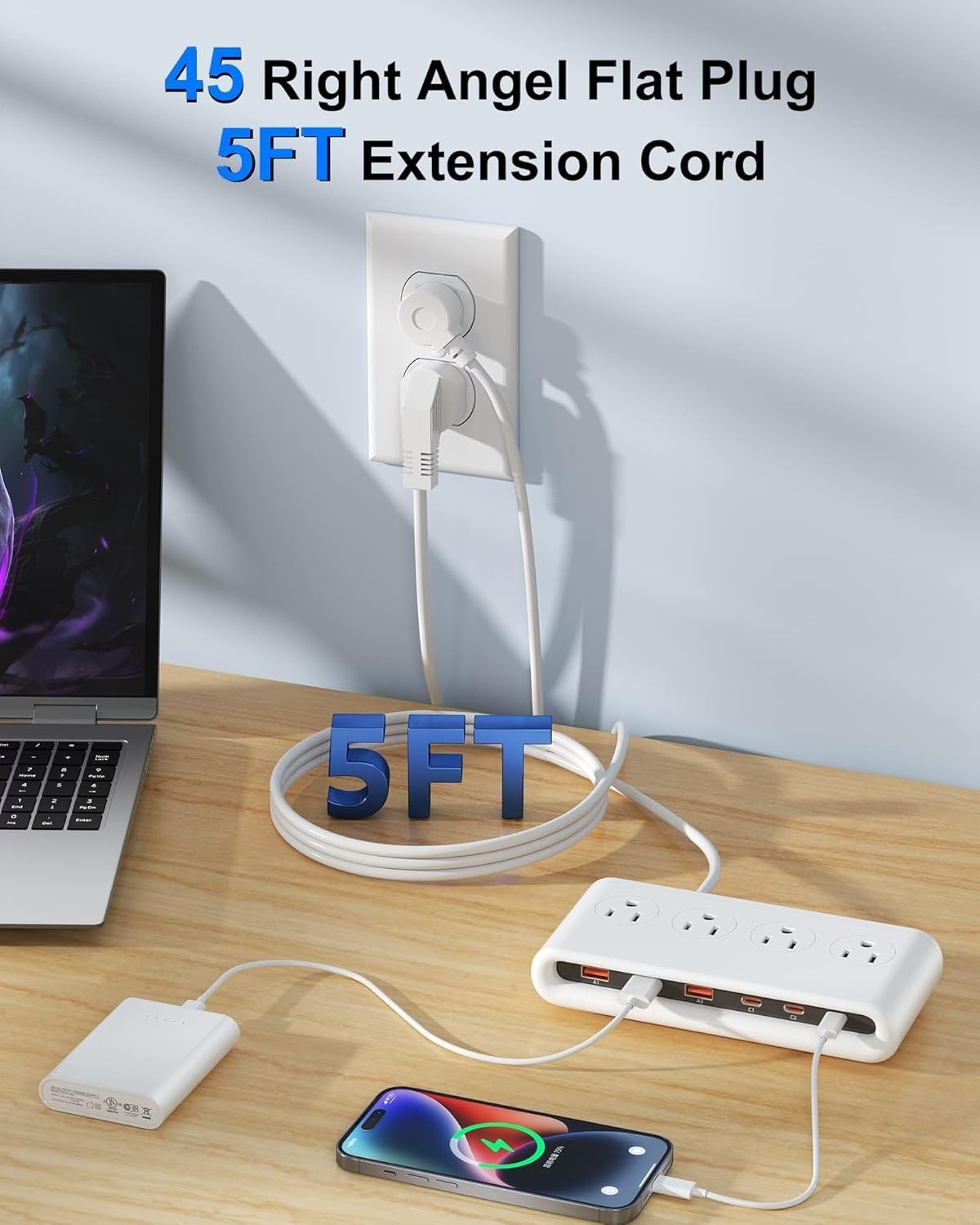 Durable Scratch-Resistant Power Strip with USB C – Essential for Every Gadget