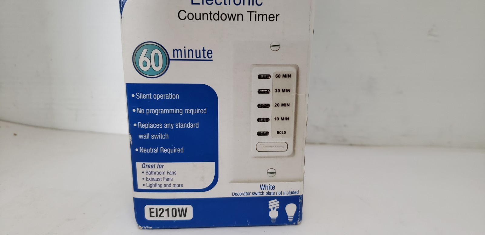 INTERMATIC EI210W (EI210) ELECTRONIC COUNTDOWN TIMER, 10-60 MIN, 15A 120VAC, NIB