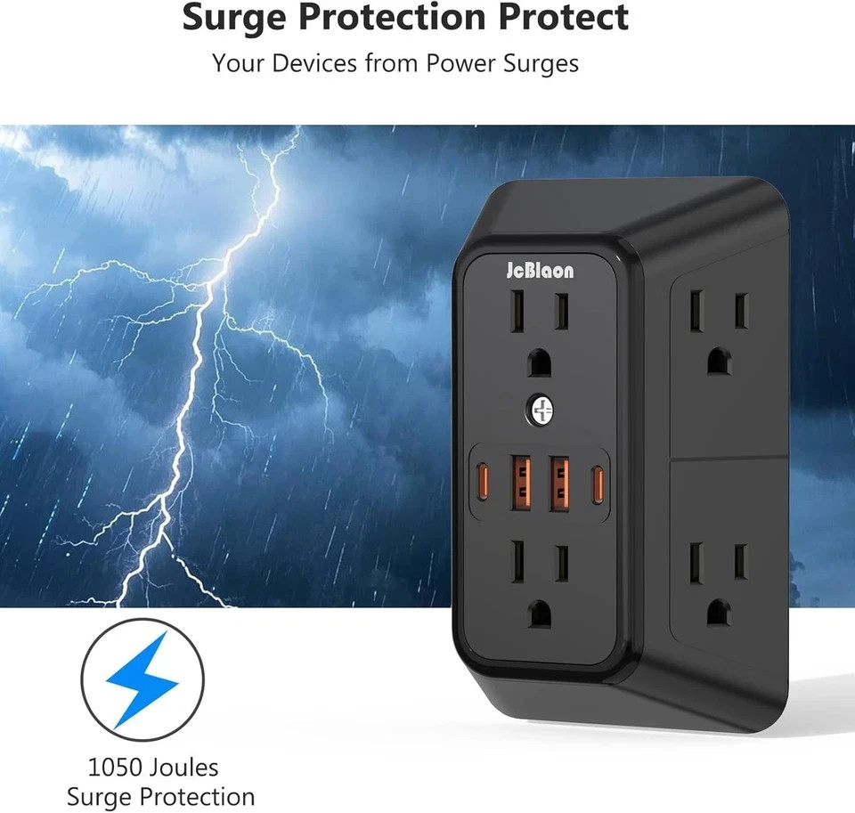 USB Wall Charger Power Strip Surge Protector with 4 USB Ports (2 USB C) Plug Ext
