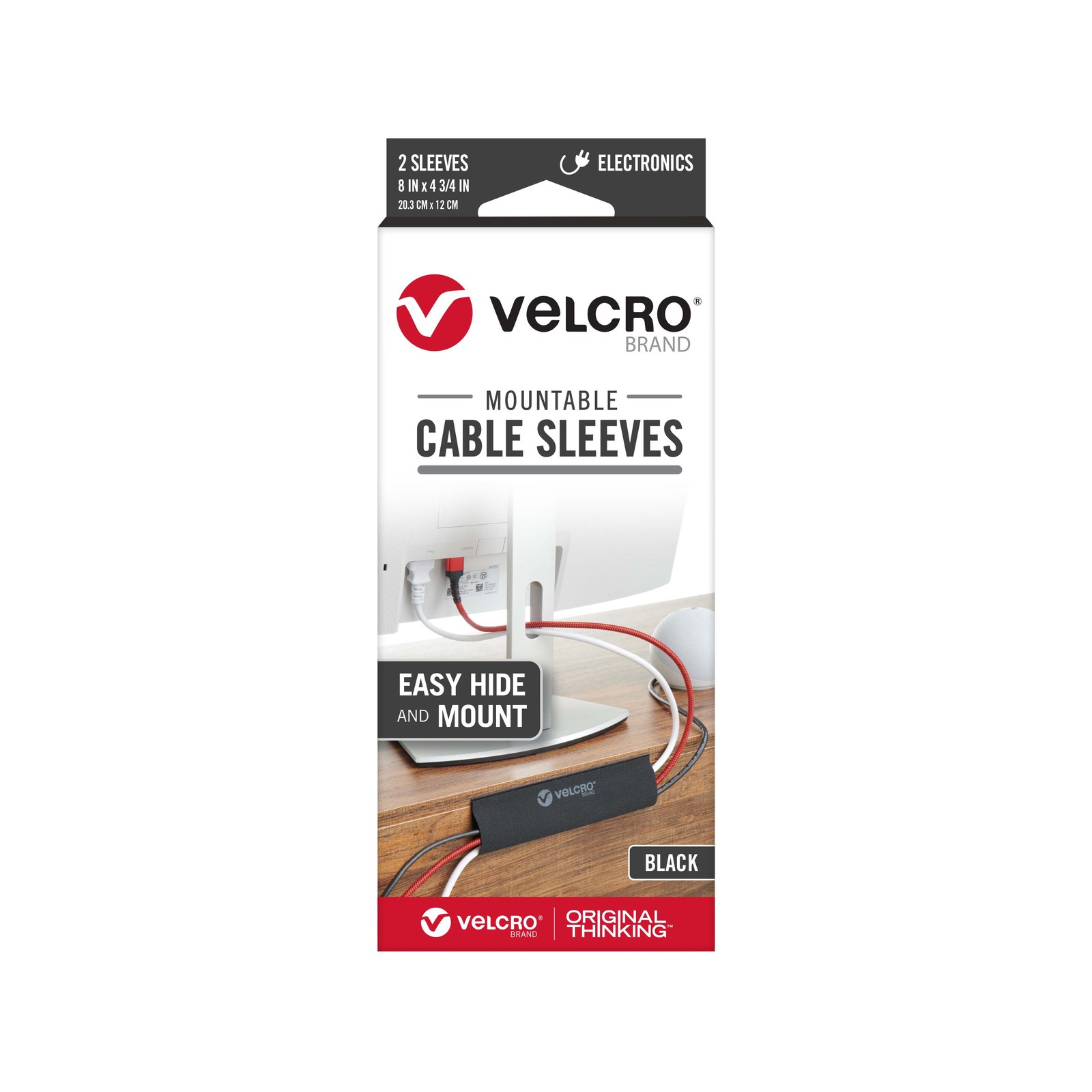 VELCRO Brand 20.3 x 12cm Black Mountable Cable Sleeves – 2 Pack