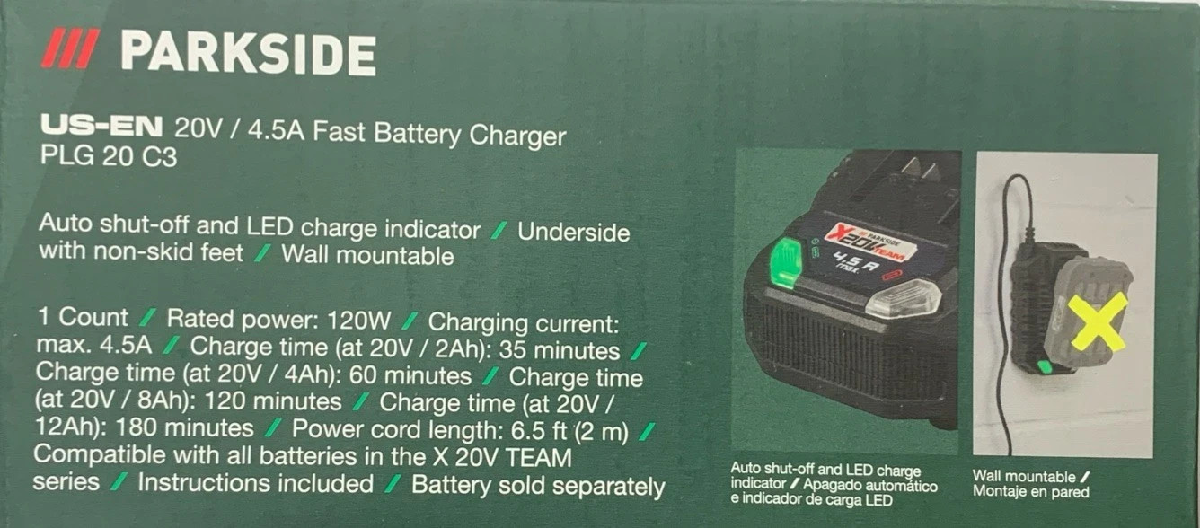 Parkside PLG 20 C3 20V 4.5A Fast Battery Charger – X20V Team Series